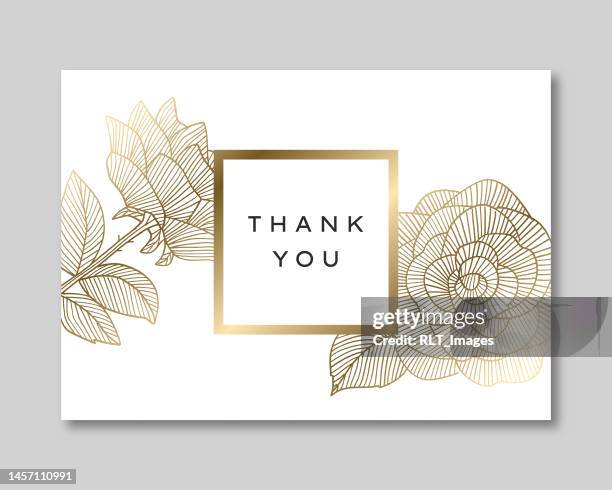 ilustrações, clipart, desenhos animados e ícones de gold rosecartão de agradecimento - thank you phrase