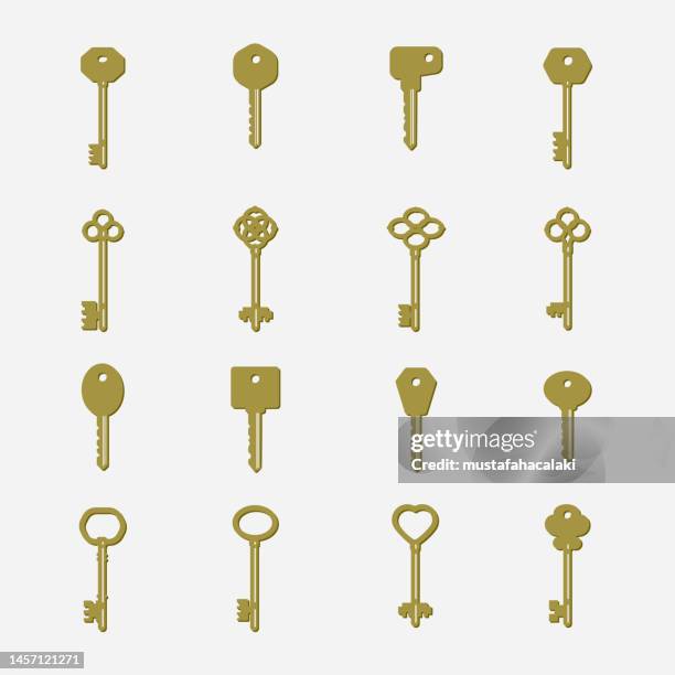 golden keys icon set - skeleton key stock illustrations