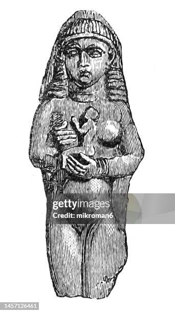 old engraved illustration of inanna or ishtar - ancient mesopotamian goddess of love, war, and fertility - mesopotamian art stock pictures, royalty-free photos & images