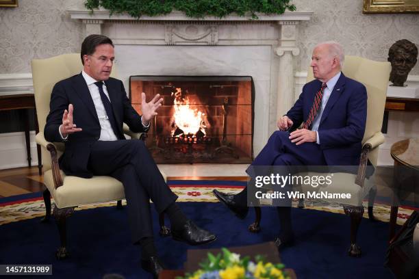 President Joe Biden meets with Prime Minister Mark Rutte of the Netherlands in the Oval Office of the White House January 17, 2023 in Washington, DC....