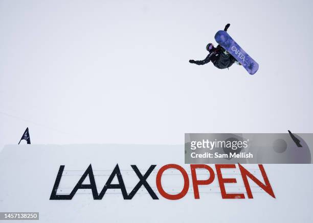 Sven Thorgren, from Sweden, during the men's snowboard Slopestyle training session of the FIS Snowboard World Cup 'Laax Open 2023' on January 17,...