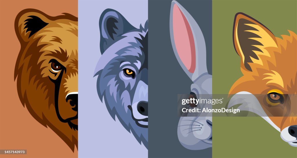 Wild Animals Head. Mascot Creative Design. Banner.