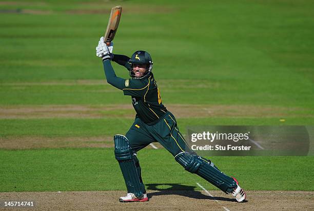 Notts batsman Michael Lumb in action during the Clydesdale Bank Pro40 match between Nottinghamshire and Somerset at Trent Bridge on June 4, 2012 in...