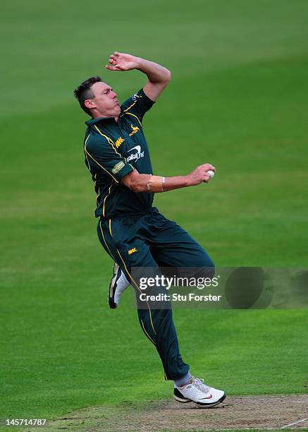 Notts bowler Darren Pattinson in action during the Clydesdale Bank Pro40 match between Nottinghamshire and Somerset at Trent Bridge on June 4, 2012...