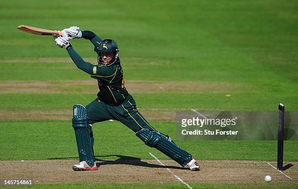 Notts batsman Michael Lumb in action during the Clydesdale Bank Pro40 match between Nottinghamshire and Somerset at Trent Bridge on June 4, 2012 in...