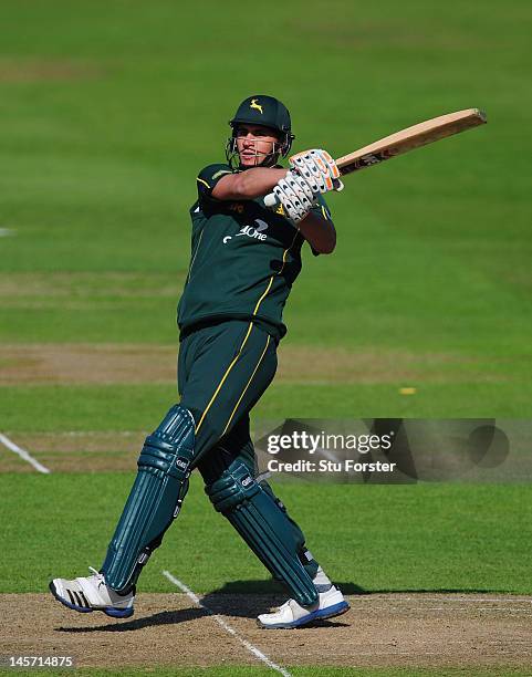 Notts batsman Alex Hales in action during the Clydesdale Bank Pro40 match between Nottinghamshire and Somerset at Trent Bridge on June 4, 2012 in...