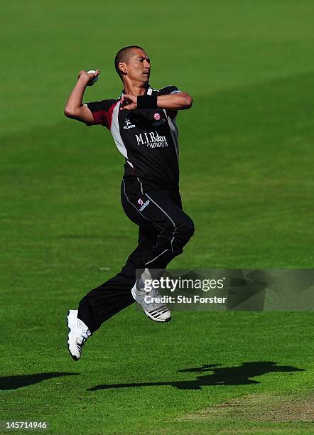 Somerset bowler Alfonso Thomas in action during the Clydesdale Bank Pro40 match between Nottinghamshire and Somerset at Trent Bridge on June 4, 2012...