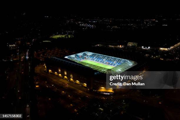 An aerial view of Swansea.com Stadium is seen prior to the Emirates FA Cup Third Round Replay match between Swansea City and Bristol City on January...