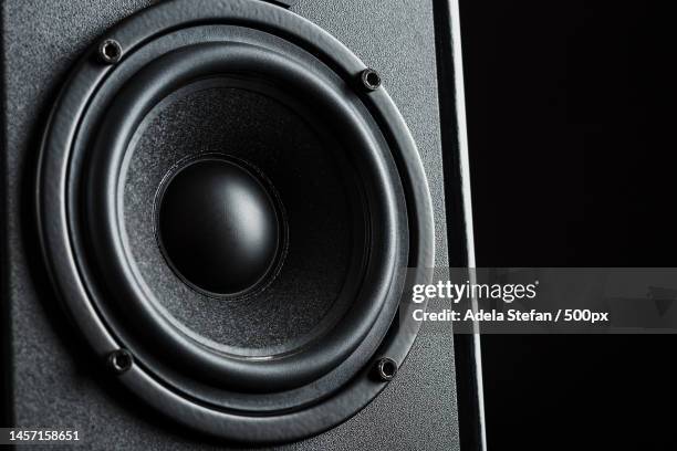 multimedia speaker system speaker close-up on a black background,romania - speakers stock pictures, royalty-free photos & images