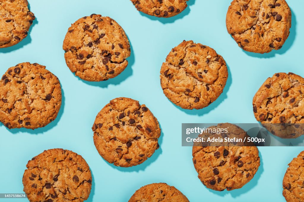 Oatmeal cookies on a blue background with a pattern in the form of a pattern,Romania