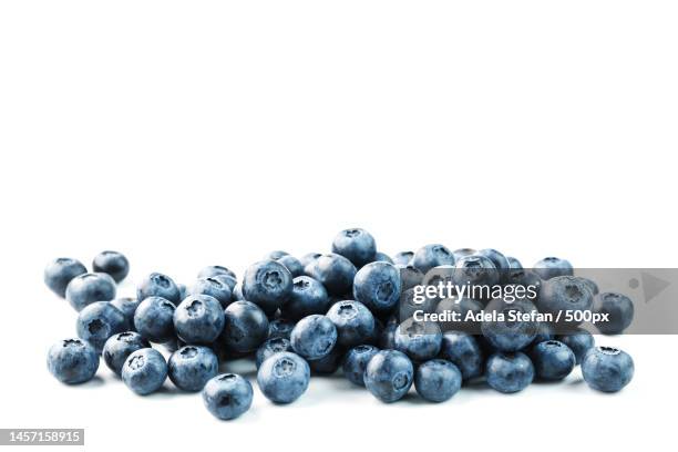 tasty blueberries fruit are scattered on a white background,romania - blåbär bildbanksfoton och bilder