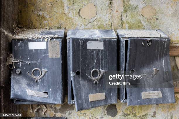 three old mailboxes - lost items stock pictures, royalty-free photos & images