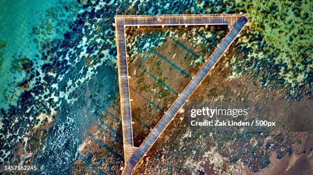 aerial view of sea,hamelin pool marine nature reserve,shark bay,australia - shark bay stock pictures, royalty-free photos & images