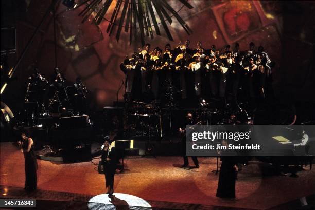 Whitney Houston performs at the Grammy Awards in Los Angeles, California on February 28, 1996.