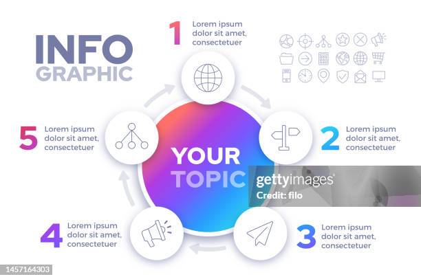 ilustrações de stock, clip art, desenhos animados e ícones de connection circle teamwork data infographic five item design - número 5