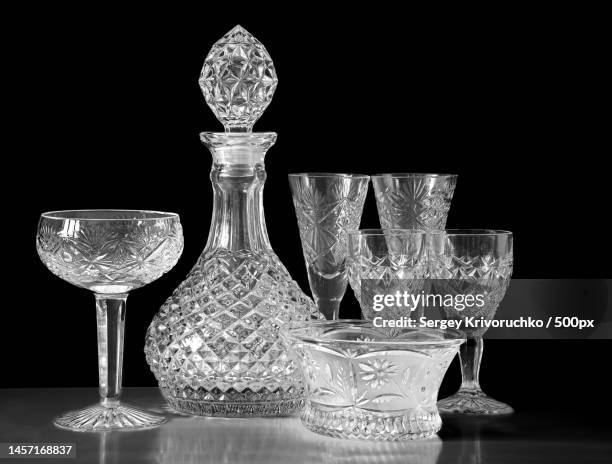 close-up of glasses on table against black background,nizhny novgorod,nizhny novgorod oblast,russia - nizhny novgorod oblast stock-fotos und bilder