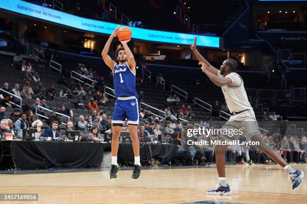 Tray Jackson of the Seton Hall Pirates takes a jump shot during a college basketball game against the Georgetown Hoyas at Capital One Arena on...