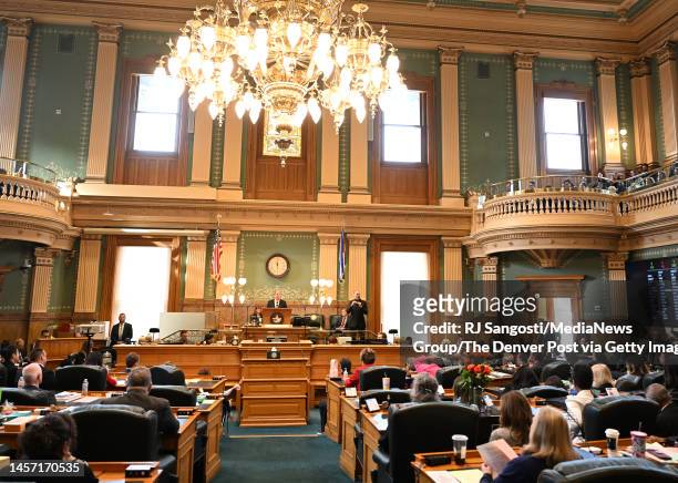 Governor Jared Polis delivers the 2023 state of the state address to a joint session of the legislature in the House chamber at the state Capitol on...