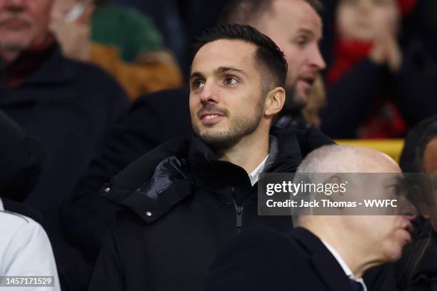 New Wolverhampton Wanderers signing, Pablo Sarabia looks on prior to the Emirates FA Cup Third Round Replay match between Wolverhampton Wanderers and...