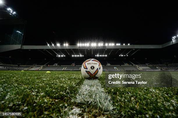 General view of an icy pitch during the FA Youth Cup between Newcastle United and Arsenal at St. James Park on January 17, 2023 in Newcastle upon...