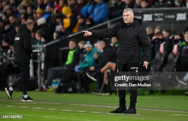 Nigel Pearson, Manager of Bristol City, reacts during the Emirates FA Cup Third Round Replay match between Swansea City and Bristol City at...