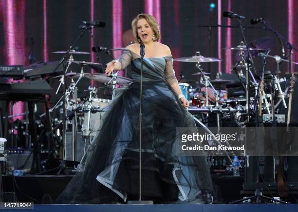 Singer Renee Fleming performs on stage during the Diamond Jubilee concert at Buckingham Palace on June 4, 2012 in London, England. For only the...
