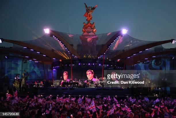 Singer Sir Elton John performs on stage during the Diamond Jubilee concert at Buckingham Palace on June 4, 2012 in London, England. For only the...