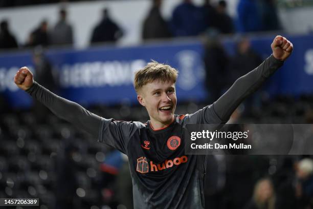 Sam Bell of Bristol City celebrates victory in the Emirates FA Cup Third Round Replay match between Swansea City and Bristol City at Swansea.com...