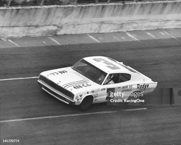 February 22, 1969: Tiny Lund wheels Dave Freer’s 1966 Dodge Charger on the high banks of Daytona International Speedway during the Permatex 300...