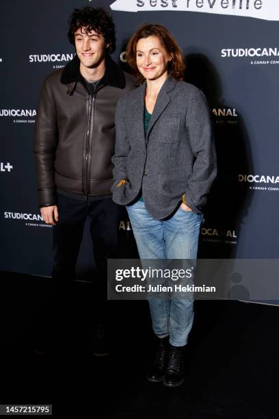 Camille Japy and her son Nathan Japy attend the "La Nuit Ou Laurier Gaudreault S'Est Reveille" Premiere at La Cinematheque on January 17, 2023 in...