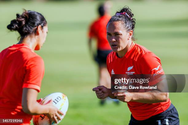 Theresa Fitzpatrick during a New Zealand Black Ferns training session ahead of the 2023 HSBC Sevens at Elliott Park on January 18, 2023 in Hamilton,...