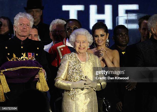 Queen Elizabeth II on stage during the Diamond Jubilee concert at Buckingham Palace on June 4, 2012 in London, England. For only the second time in...