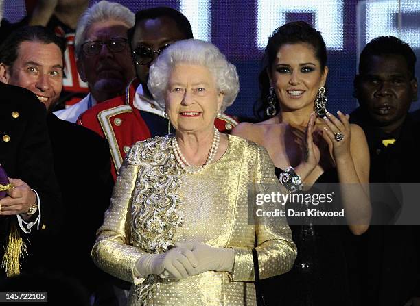 Queen Elizabeth II on stage during the Diamond Jubilee concert at Buckingham Palace on June 4, 2012 in London, England. For only the second time in...