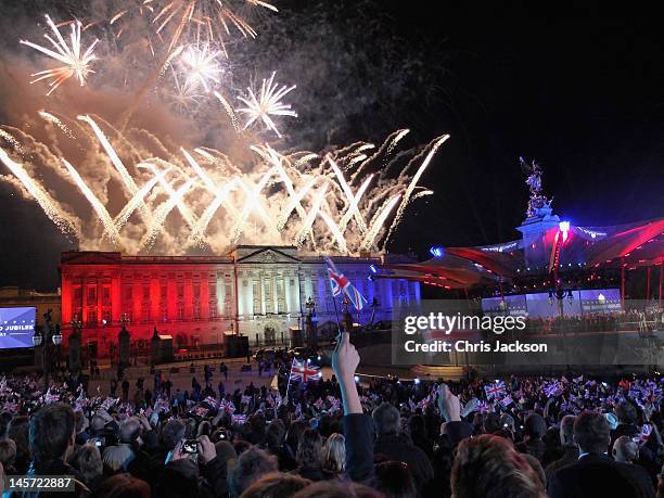Fireworks illuminate the Buckingham Palace during the Diamond Jubilee concert at Buckingham Palace on June 4, 2012 in London, England. For only the...