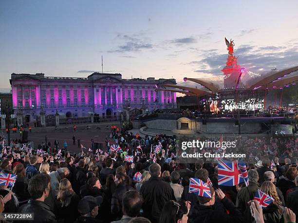 Projections illuminate the Buckingham Palace during the Diamond Jubilee concert at Buckingham Palace on June 4, 2012 in London, England. For only the...