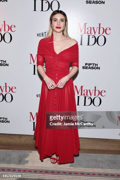 Emma Roberts attends a special screening of "Maybe I Do" hosted by Fifth Season and Vertical at Crosby Street Hotel on January 17, 2023 in New York...