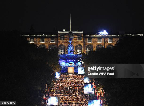 Madness perform on the roof of Buckingham Palace during the Jubilee concert, a part of the Diamond Jubilee celebrations on June 4, 2012 in London,...