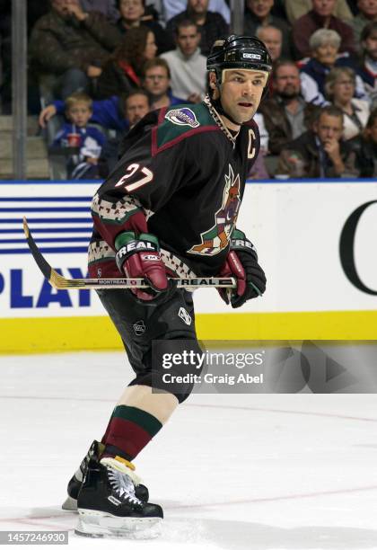 Teppo Numminen of the Phoenix Coyotes skates against the Toronto Maple Leafs during NHL game action on October 17, 2002 at Air Canada Centre in...