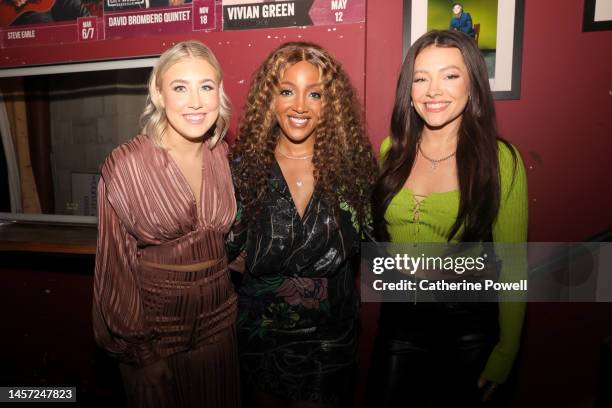 Maddie Font and Tae Kerr of Maddie and Tae and Mickey Guyton attend CMT Next Women of Country: 10-Year Anniversary & Class of 2023 Reveal at City...