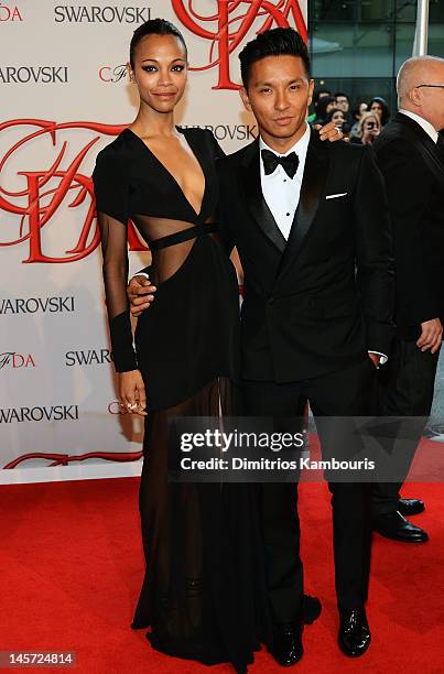 Actress Zoe Saldana and designer Prabal Gurung attend the 2012 CFDA Fashion Awards at Alice Tully Hall on June 4, 2012 in New York City.