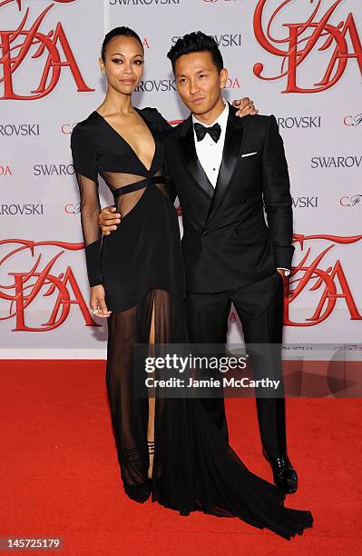 Actress Zoe Saldana and designer Prabal Gurung attend the 2012 CFDA Fashion Awards at Alice Tully Hall on June 4, 2012 in New York City.