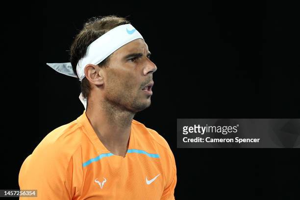 Rafael Nadal of Spain prepares for their round two singles match against Mackenzie McDonald of the United States during day three of the 2023...
