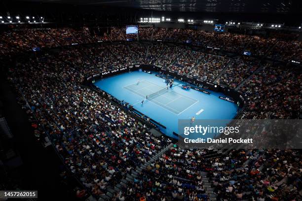 General view of Rod Laver Arena during the round two singles match between Rafael Nadal of Spain and Mackenzie McDonald of the United States during...