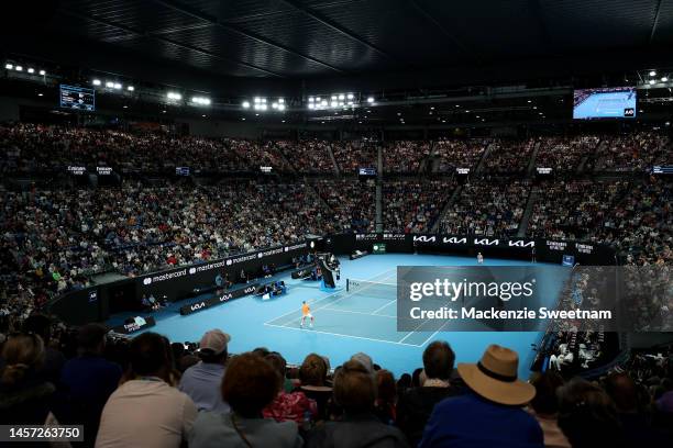 General view of Rod Laver Arena during the round two singles match between Rafael Nadal of Spain and Mackenzie McDonald of the United States during...