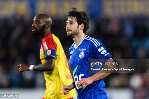 Sanjin Prcic of RC Strasbourg celebrating his goal during the Ligue 1 match between RC Strasbourg and RC Lens at Stade de la Meinau on January 11,...