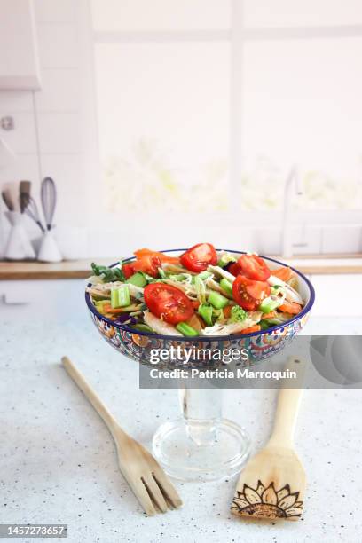 simple lunch salad - salad server stock pictures, royalty-free photos & images