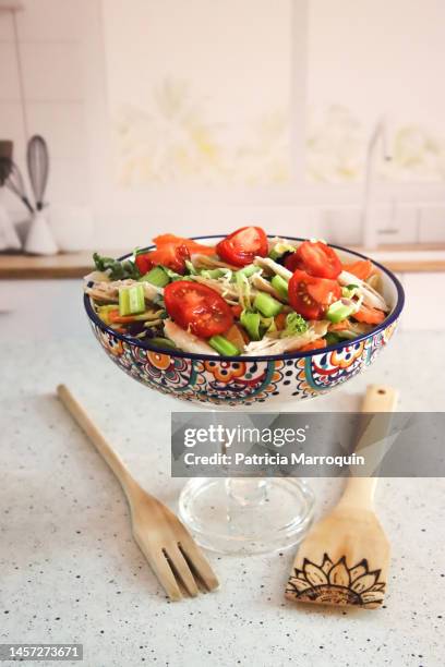 simple lunch salad - salad server stock pictures, royalty-free photos & images