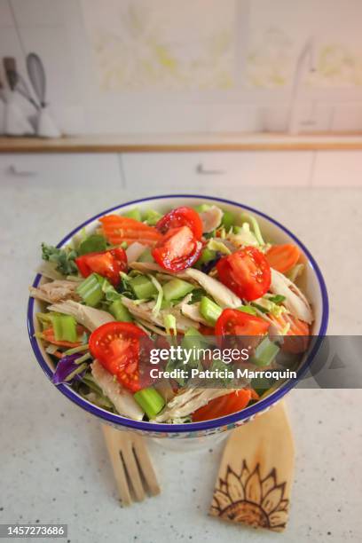 simple lunch salad - salad server stock pictures, royalty-free photos & images