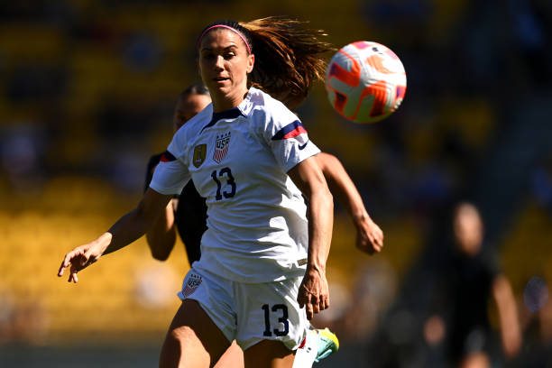 Alex Morgan of USA makes a break during the International friendly fixture match between the New Zealand Football Ferns and the United States at Sky...