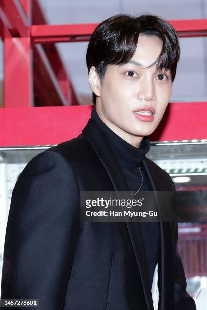 Kai of boy band EXO attends during the YvesSaintLaurent beauty pop-up store opening at Lotte Department Store on January 18, 2023 in Seoul, South...